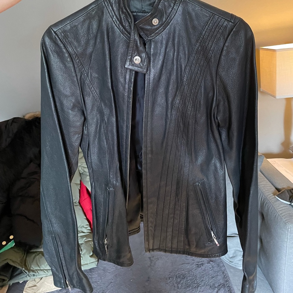 Deep Navy Blue Banana Republic Leather Jacket